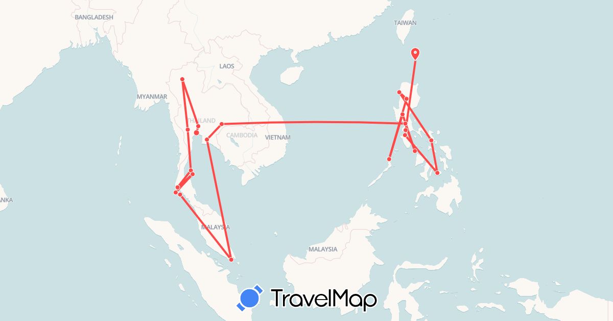 TravelMap itinerary: hiking in Philippines, Singapore, Thailand (Asia)
